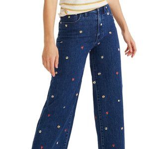 Confetti Floral Embroidered Crop Wide Leg Jeans
